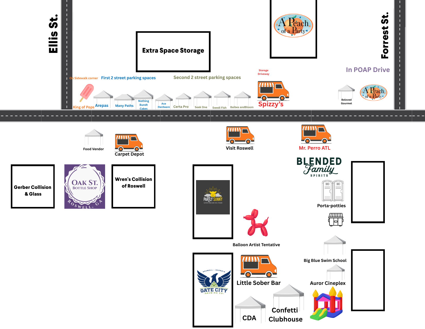 Oak Street Summer Jam vendor placement map